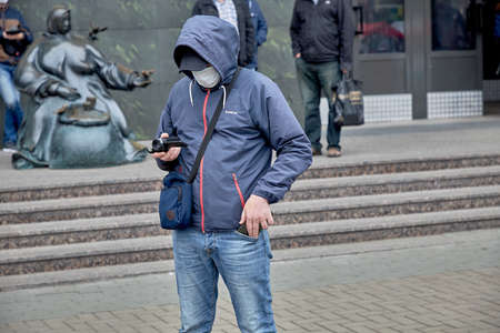 June 14 2020 Minsk Belarusian people walk down the streetのeditorial素材