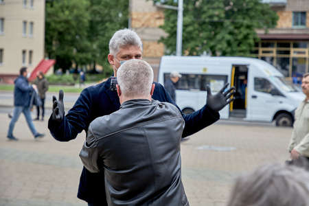 June 14 2020 Minsk Belarusian people walk down the streetのeditorial素材