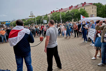 June 7 2020 Minsk Belarusian people walk down the streetのeditorial素材