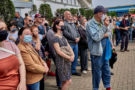 June 7 2020 Minsk Belarusian people walk down the streetのeditorial素材