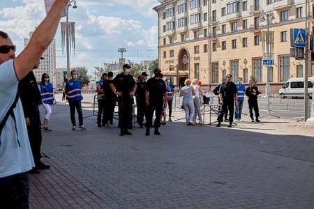August 16 2020 Minsk Belarus Many people gathered at the rally for the change of powerのeditorial素材