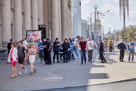August 16 2020 Minsk Belarus Many people gathered at the rally for the change of powerのeditorial素材