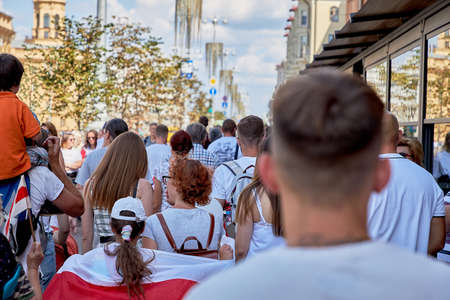 August 16 2020 Minsk Belarus Many people gathered at the rally for the change of powerのeditorial素材