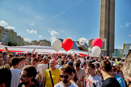 August 16 2020 Minsk Belarus Many people gathered at the rally for the change of power