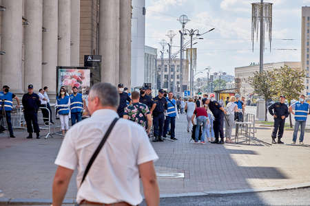 August 16 2020 Minsk Belarus Many people gathered at the rally for the change of powerのeditorial素材