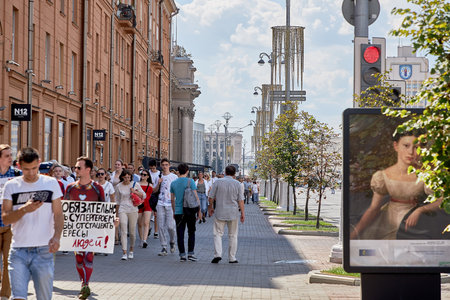 August 16 2020 Minsk Belarus Many people gathered at the rally for the change of powerのeditorial素材