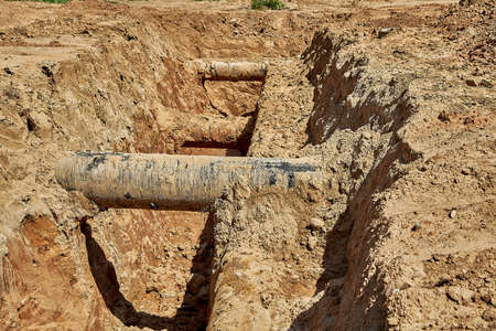 During the reconstruction of the water supply system three old water pipes were foundの写真素材