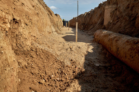 A trench for reconstruction of an old water pipeline .の写真素材