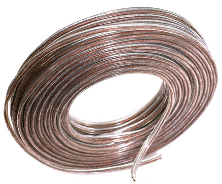 Front view of rolled audio cable without packaging isolated on whiteの写真素材