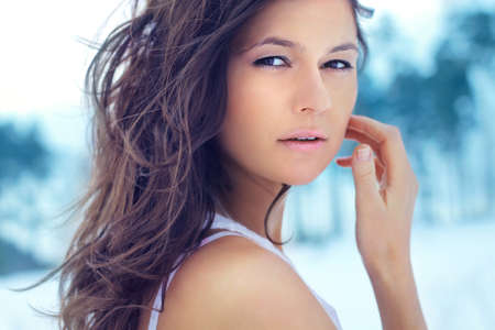 Portrait of beautiful girl in winterの写真素材