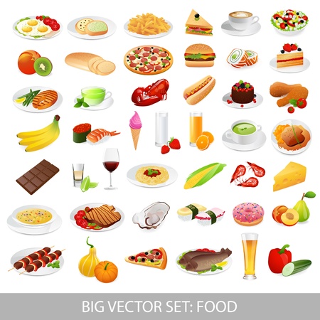 Big vector set  food  various delicious dishes  - detailed illustrationsのイラスト素材
