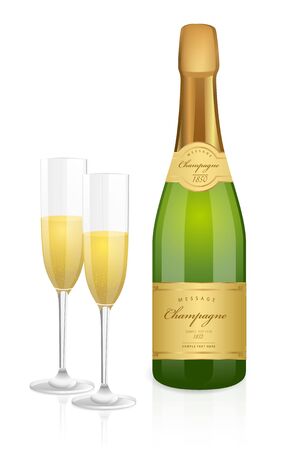 Bottle of champagne and two glassesのイラスト素材