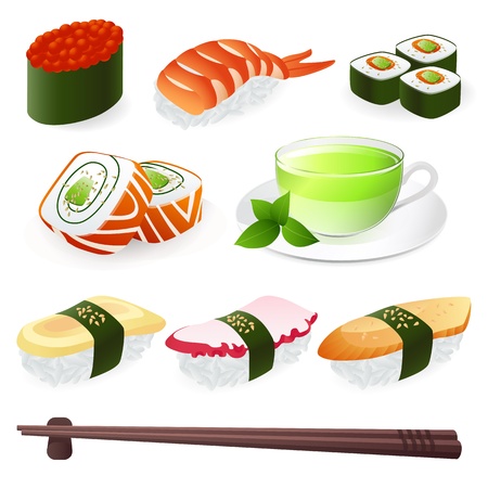 Japanese Cuisine - Sushi Roll. Vector setのイラスト素材