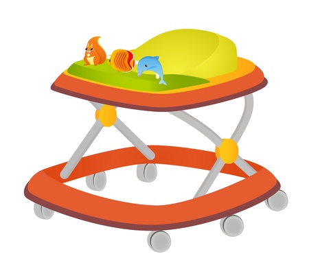 Baby walker with toys  Vector illustration on white backgroundのイラスト素材