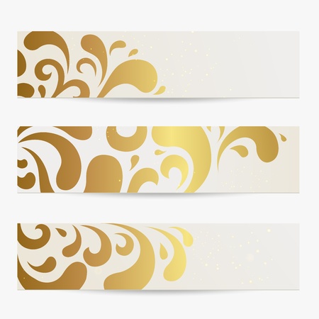 Vector set: Banners. Abstract compositions with golden patternのイラスト素材