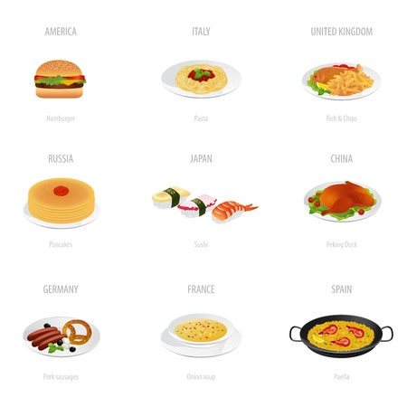 Traditional cuisine set Food Illustrations on white backgroundのイラスト素材