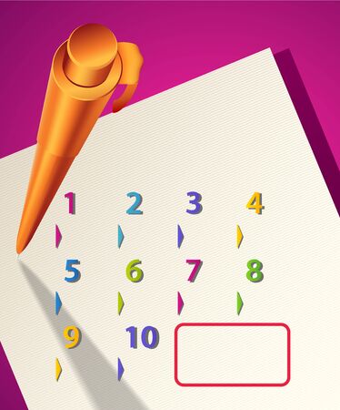 Pen and piece of paper on a table  top view   Useful for banner design, business concept or web ad  Creative Illustration with numbers and place for text  のイラスト素材