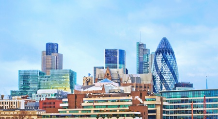 Modern buildings in London (cityscape with the Gherkin). Financial district and office building in London, United Kingdomのeditorial素材