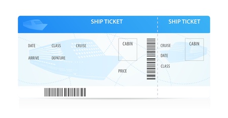 Ship ticket template (layout) with silhouette. Travel by Cruise liner (Transport). Enjoy your vacation. Isolated illustration on white backgroundのイラスト素材
