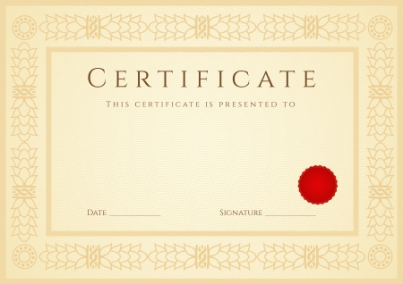 Certificate   Diploma of completion  design template   sample background  with guilloche pattern  watermark , border, wax seal  Useful for  Certificate of Achievement, Certificate of education, awardsのイラスト素材