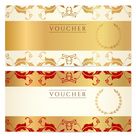Voucher, Gift certificate, Coupon template with floral border  のイラスト素材