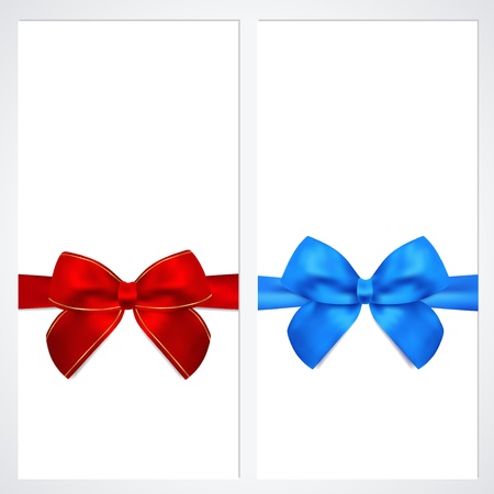 Voucher, Gift certificate, Coupon template with bow  ribbons   Background design for invitation, banner, advertisement  Vector in red, blue colorsのイラスト素材