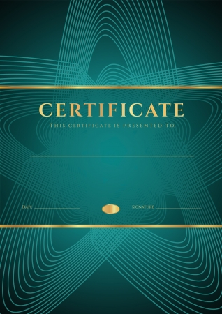 Dark green Certificate, Diploma of completion  design template, background  with star shape pattern, gold border  frame , insignia  For  Certificate of Achievement, Certificate of education, awardsのイラスト素材