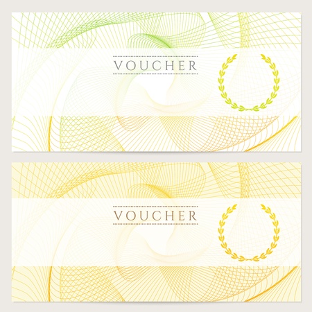 Gift certificate, Voucher, Coupon template with colorful  rainbow  guilloche pattern  watermark   Background for banknote, money design, currency, note, check  cheque , ticket, reward  Vectorのイラスト素材