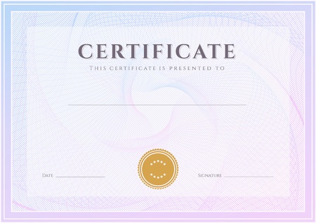 Certificate, Diploma of completion  design template, background  with guilloche pattern  watermark , border, frame  Useful for  Certificate of Achievement, Certificate of education, awards, winnerのイラスト素材