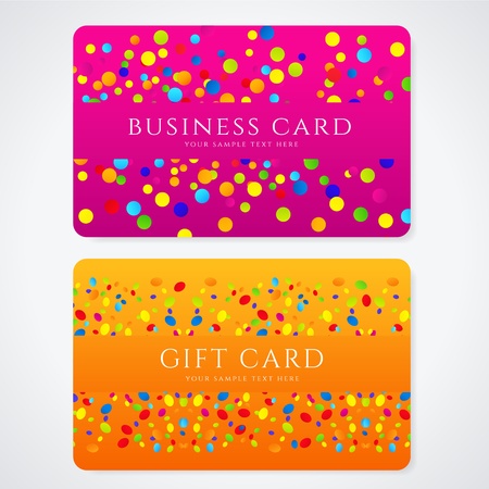 Colorful Business or Gift card template with abstract pattern  Bright  orange, purple  background design for gift coupon, voucher, invitation, ticket  Vectorのイラスト素材