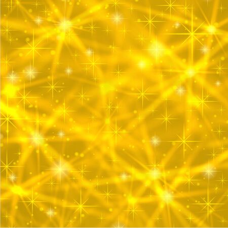 Abstract gold background with sparkling twinkling stars. Cosmic shiny galaxy atmosphere. Holiday blank backdrop texture for Christmas Xmas, Happy New Year with glow milky way elements fantasy skyのイラスト素材