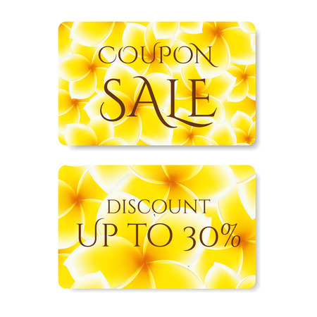 Gift coupon, Gift Card (Discount Voucher) with  flower (Plumeria, Frangipani pattern. Floral background design for invitation, ticket. Vectorのイラスト素材