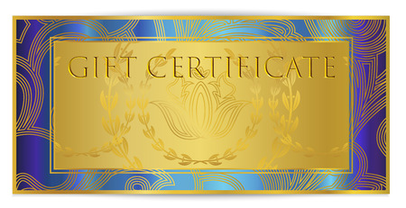 Gift certificate, Voucher, Coupon template. Royal background design with Gold frame pattern for ticket or invitation.のイラスト素材