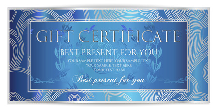 Gift certificate, Voucher, Coupon template. Royal blue background design with Silver frame pattern for ticket or invitation.のイラスト素材