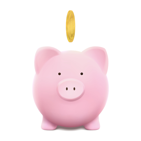 Piggy bank vector illustration with gold coin.のイラスト素材