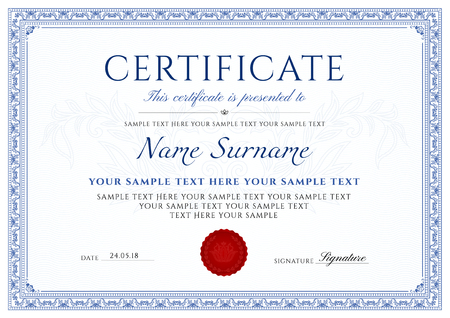 Certificate design template with blue border.のイラスト素材