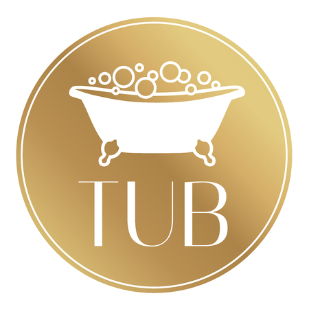 Isolated icon Logo Tub (bath, bathtub) with bubbles. Vector illustration on white background in goldのイラスト素材