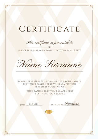 Certificate template with frame border and pattern. Design for Diploma, certificate of achievement, certificate of completion, certificate of appreciation, of excellence, of attendance template, awardのイラスト素材