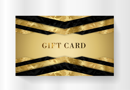 Gift card (Gift card discount), Luxury reward card, Gift coupon with black pattern. Golden background design (dark) for voucher template design, invitation, ticket. Vectorのイラスト素材