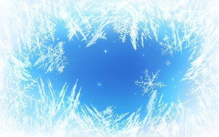 Frost pattern background. Frozen texture in winter (vector ice crystals) with snowflakesのイラスト素材