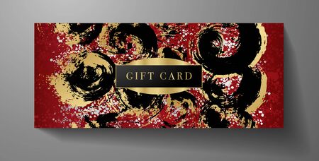Luxurious Gift Card, VIP Invitation template with gold, red, black abstract texture on background. Premium class design for Chinese (asian) style Gift certificate, Voucherのイラスト素材