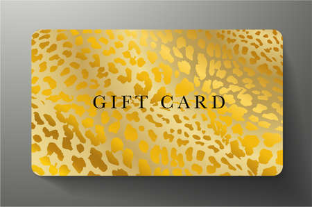 Gift card with golden leopard print on gold background. Golden royal template useful for any luxe design, premium shopping card (loyalty card), voucher or gift couponのイラスト素材