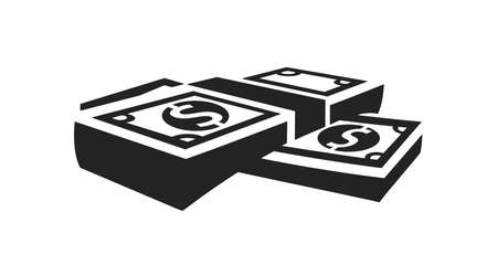 Dollar icon flat black icon (pack of bills). Stock of money - isolated vector simple illustration on white background . Outline banknote signのイラスト素材
