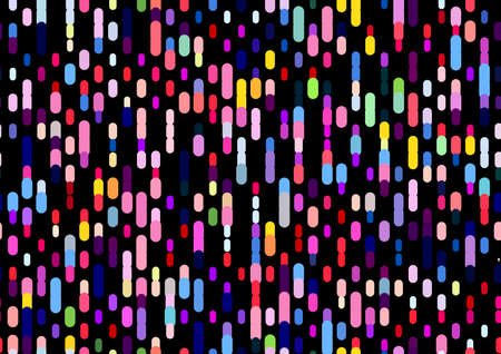 Seamless colorful pattern with circular dots. Vertical rainbow lines on black background. Multi colored texture useful for holiday backdropのイラスト素材
