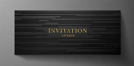 Premium invite VIP card template with black horizontal line pattern on background. Deluxe stripe texture useful for holiday invitation design (formal event), luxury gift certificate, voucherのイラスト素材
