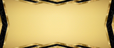 Gift card design with blank gold background and geometric triangle frame (gold and black elements). Premium vector template for Gift voucher, golden ticket, gift certificate or exclusive invite cardのイラスト素材