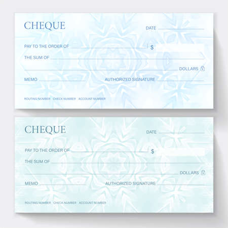 Check, Cheque (Cheque book template). Guilloche pattern with abstract line watermark. Background for banknote, money design, currency, bank note, Voucher, Gift certificate, couponのイラスト素材