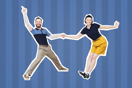 Lindy hop or rocknroll dance boogie woogie. Boogie acrobatic stunt in a studio background. Dance for...