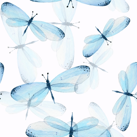 The pattern of butterflies. Seamless background. Watercolor illustrationの写真素材