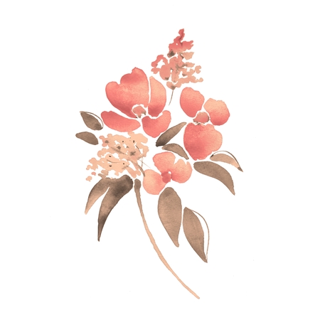 Watercolor illustration with leaves and flowers 2の写真素材